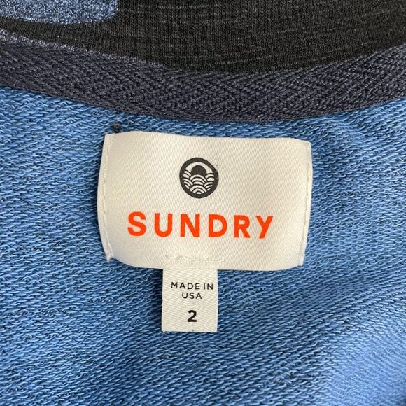 Sundry Side Ruched Sweatshirt Dress in Blue & Black Camo Sundry 2 | Size Medium - Picture 8 of 12